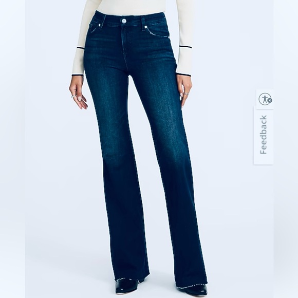 Express 70's Flare Midrise Flexx Hyper Stretch with Raw Hem in Dark Wash Small L - Picture 2 of 10